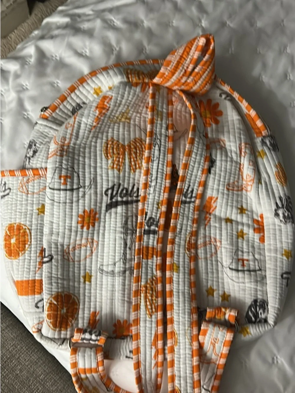 Orange and White Quilted Backpack - Vols Logo